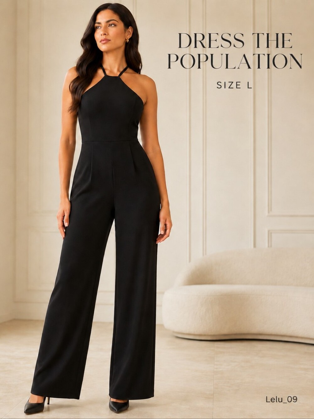 Dress the Population Black Wide Leg Jumpsuit Size L